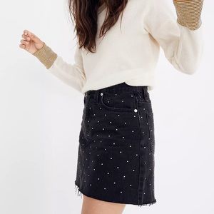 Madewell Rigid Denim A-Line Mini Skirt: Metallic Dots Edition (Black) - Size 26